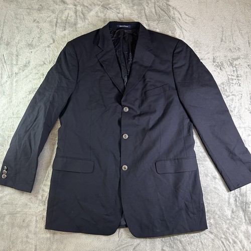 Alan Flusser 44L Mens Sportcoat Vintage 3-Button 100% Wool Blazer Jacket Blue