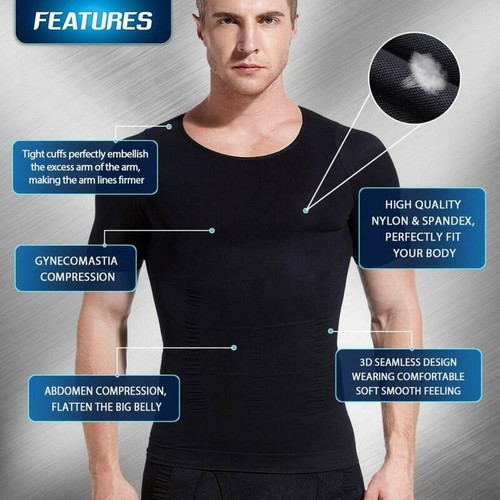 Men Slimming Body Shaper Gynecomastia Compression T-shirt Posture Corrector Tank - Picture 3 of 12