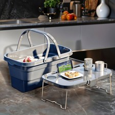 Folding Basket with Lid Table Picnic Camping Food Storage Carry Box Container