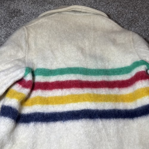 Vintage 1960er Hudson Bay 4 Punkt Farbe Streifen Elfenbein Wolle Knopfleiste Jacke 20x29" - Bild 8 von 11