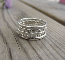 Set of Five Sterling Silver 1.5mm Stacking Rings Mixed Designs