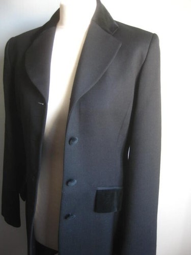 M&S PURE NEW WOOL JACKET 10 8 long line black smart retro velvet collar covert - Picture 21 of 22