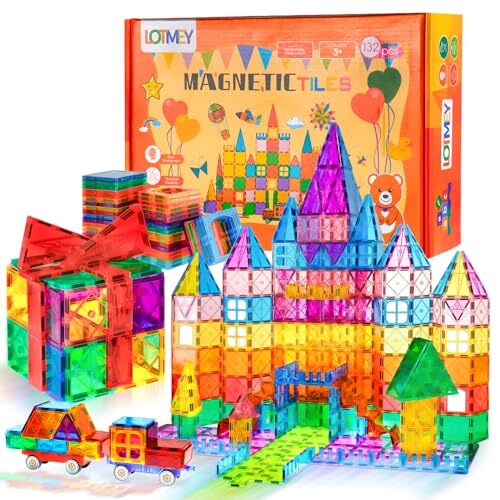 132PCS Magnetic Tiles with 2 Cars Deluxe Set, 3D Magnetic 132PCS + 2CARS - Imagen 2 de 7