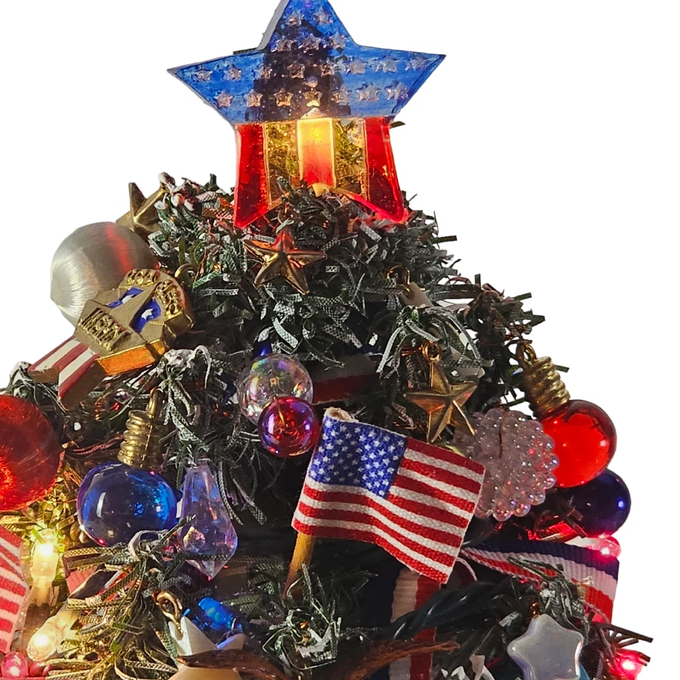 Danbury Mint "God Bless America" Lighted Tree W/ Glass Dome Wood Décor - Image 2 of 4