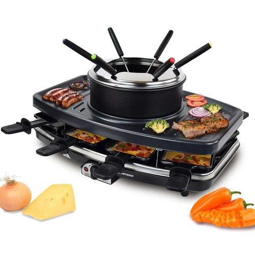 Raclette mit Fondue Tischgrill Kontaktgrill 8 Personen - Bild 1 von 5
