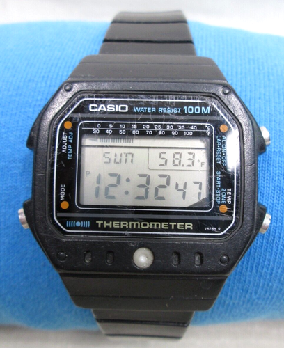 VINTAGE CASIO 215 TS-1000 THERMOMETER WATCH, THE AYRTON SENNA MODEL, TESTED/READ - Picture 6 of 24