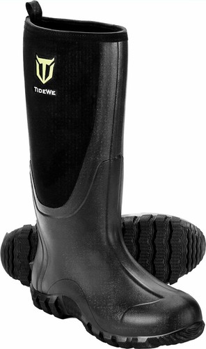 TIDEWE Men's Black Rubber Neoprene Mid Calf Waterproof Rain Boots Size US 11 - Picture 4 of 11