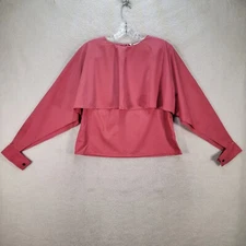 Uopnetic Women Top Size XL Pink Slit Open Sleeve Ruffled Crew Neck Modern Blouse