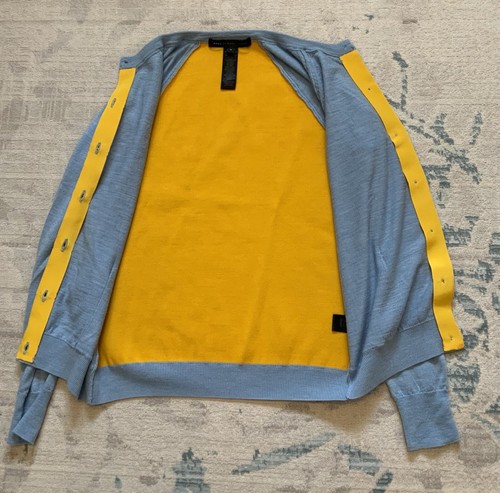 Women’s Marc Jacobs Long Sleeve Wool Blue Yellow Cardigan Sweater Size Small - Picture 11 of 13