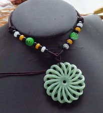 Certified Green Burma 100 Natural A Jade jadeite pendant Flower Knotted 549060
