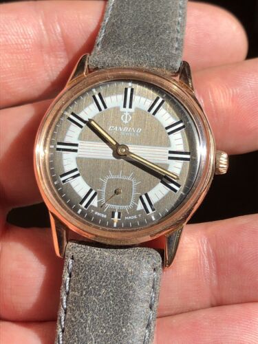 Muss gesehen werden! Vintage Candino Schweizer Herstellung Herrenuhr cooles Zifferblatt rosévergoldet 35 mm - Bild 2 von 12