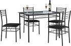 Kitchen Dining Table and Chairs Set for 4, Pu Padded Seat & Glasses Tabletop, Sp
