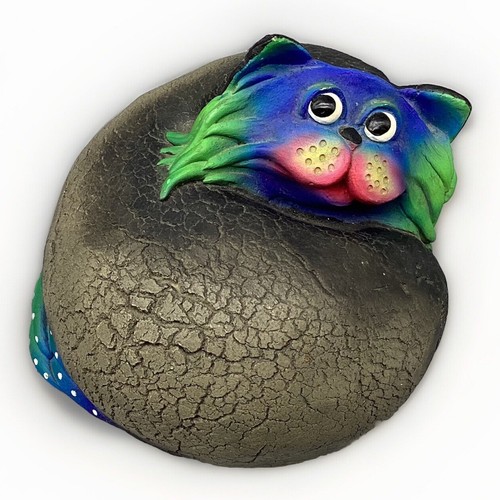 LUSTIGE KATZEN Whiskas #101Fat Kätzchen Katzenliebhaber Stein handbemalt Skulptur Vintage 90er Jahre
