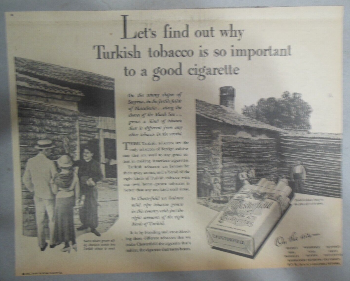 Chesterfield Cigarettes Ad: Aromatic Turkish Tobacco 1934 Size: 11 x 14  inches