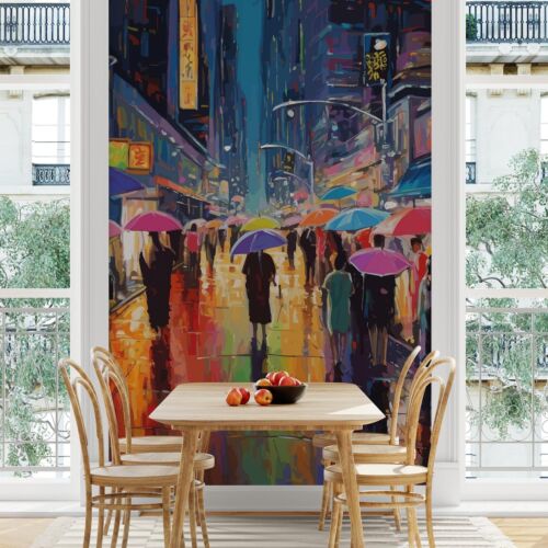 Colorful Cityscape Wallpaper Mural - Abstract Umbrella Raining Wall Mural. #6762 - Picture 3 of 19