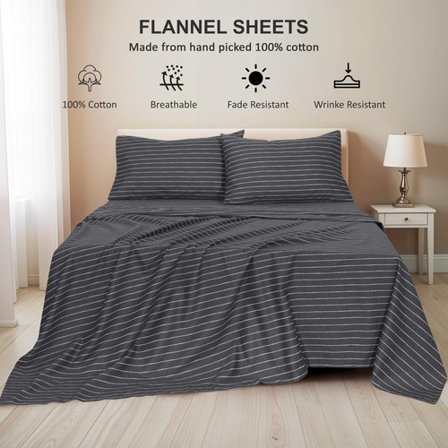 100% Cotton Flannel Sheet Set Deep Pockets Breathable Warm 170 GSM Cozy Soft - Picture 492 of 495