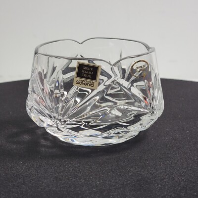 Miller Rogaska Small 4'' Clear Crystal Trinket Glass Bowl Dish Burst Signed NWOB