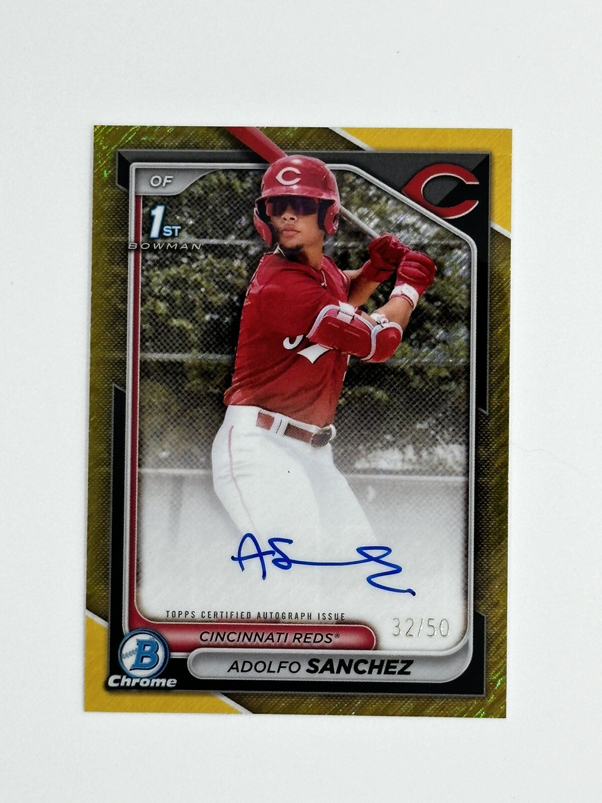 2024 Bowman Chrome Adolfo Sanchez 1st Auto Gold Shimmer /50 Cincinnati Reds