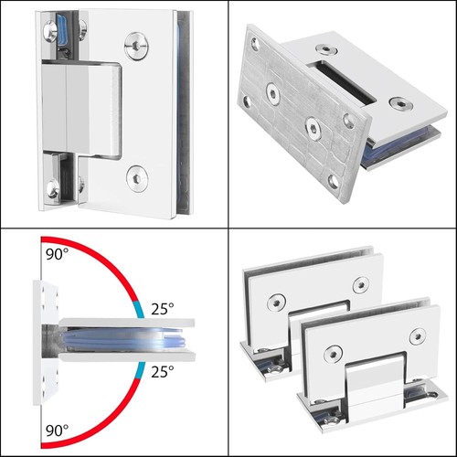 2 Pieces Shower Glass Door Hinges Polished Chrome Finished Stainless Steel Showe - Picture 3 of 7