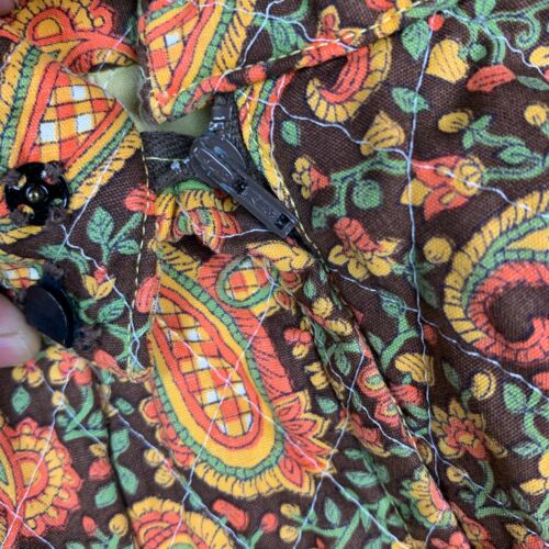 Traje Falda Vintage Años 60 70 Pequeño Mujer Acolchado Marrón Naranja Paisley Floral - Imagen 18 de 20