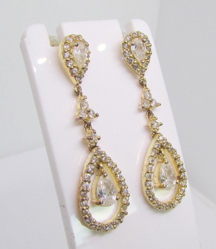 Orecchini oro oltre 925 argento sterling zirconi traforati goccia 38MM - 4,8G - Foto 3 di 3