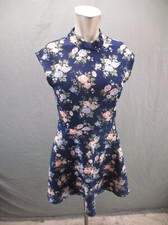 FOREVER 21 Size M Women Floral Crew Neck Cap Sleeve Back Keyhole Short Dress 239