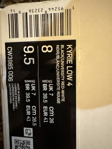 Nike Kyrie Low 4  Bred Sneakers CW3985 006 Mens Size 8 New With Box No Lid - Picture 5 of 5