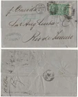 GB QV 1868 cover London to Rio de Janeiro, Brazil 1/- Green x 2 Pl. 4