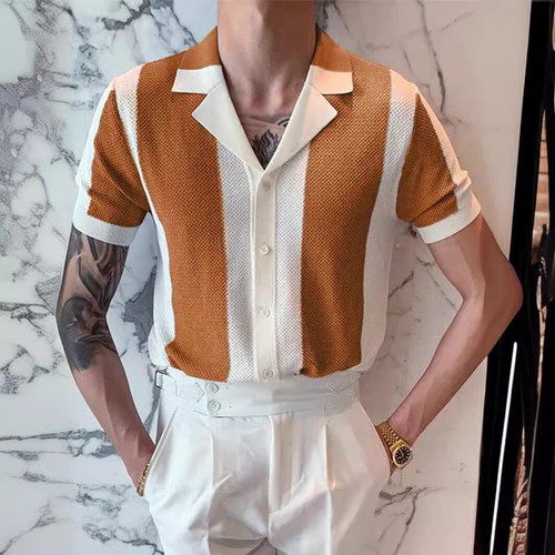 Camisa ligera de verano para hombre de manga corta británica ajustada tejida Prendas para el torso Camisa inferior - Imagen 5 de 18