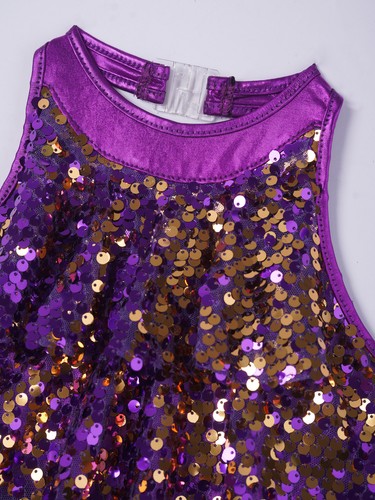 Kids Girls Shiny Sequins Ballet Jazz Dancing Leotard Dress Performance Costume - Picture 27 of 66