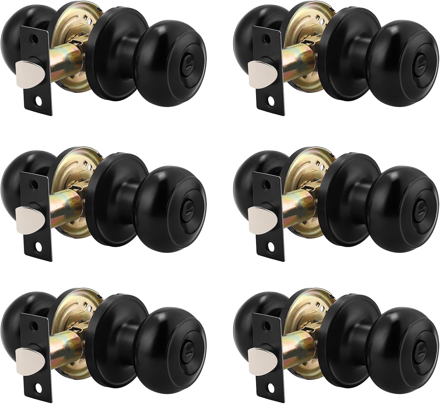 Privacy Door Knob Set - 6 Keyless Stainless Steel Locks for Bedrooms & Baths-image