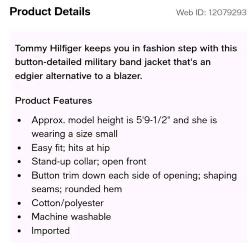 Tommy Hilfiger Military Band Jacket Open Front Size XXL Navy NWT - Picture 5 of 9