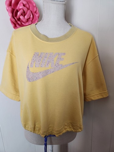 Nike Womens 2X Short Sleeve Crew Neck Cropped Drawstring Logo Swoosh Sweatshirt - Picture 2 of 18