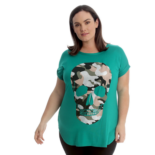ROCKTHOSECURVES WOMENS LONG T-SHIRT DIPPED HEM TOP PLUS SIZE TEE SKULL FRONT - Picture 48 of 79