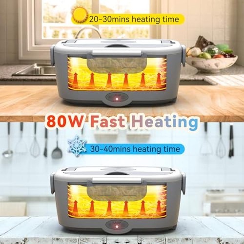 Electric Food Heater Lunch Box 80W Portable Warmer W/ Stainless Steel Containers - Picture 4 of 7