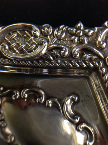 Diamond Shaped Sterling Hallmarked Repousse Vanity Trinket Dish - 6.5 x 5.5 inch - Picture 3 of 6