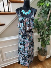 Yado Womens Black 100% Rayon Sleeveless Scoop Neck Ruffle Long Maxi Dress Size M