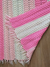 Vintage Handmade Knit Afghan Chevron Throw Blanket 45x70 Pink and Off White Wool