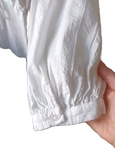 Primark White Oversized Cotton Drawstring Waist 3/4 Puff Sleeve V Neck Top UK 10 - Picture 10 of 17
