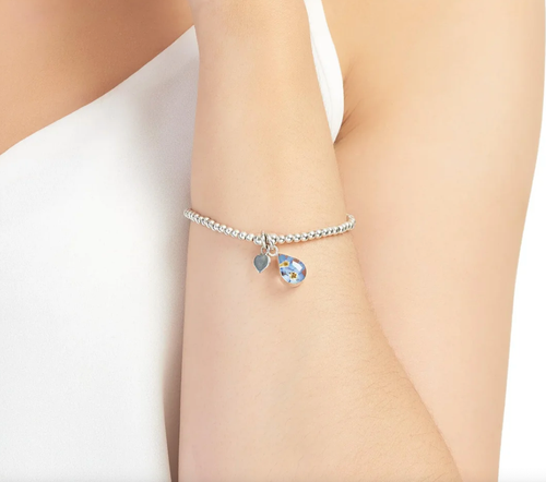 *NIB* Elasticized Bracelet Sterling Silver Beads with Forget-Me-Not Charm - Picture 3 of 5