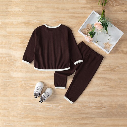 Toddler Kids Baby Boys Girls Solid Knit Tops Pants Pajamas Sleepwear Outfits Set - Picture 22 of 25
