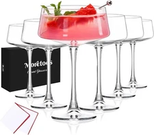 Moretoes Martini Glasses Set of 6, 9oz Coupe Glasses Hand Made Crystal Glass