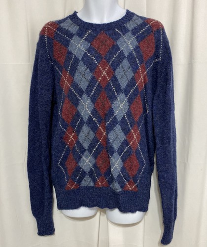 Vintage Savile Row Sweater Mens XL Argyle Crewneck 100% Wool Blue England - Picture 1 of 7