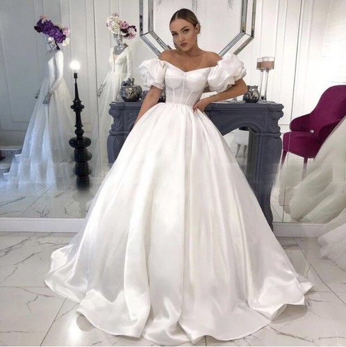 satin puff sleeve wedding dress