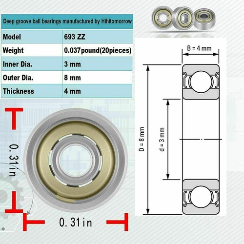 693ZZ Kugellager 3 mm x 8 mm x 4 mm doppelt geschirmte Rillenlager - 20 Stück - Bild 6 von 12