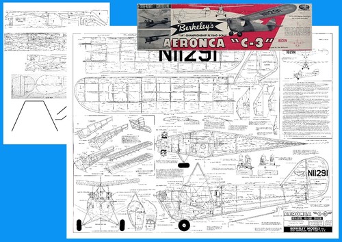 Berkeley Model Airplane Plans (FF-RC-UC): Aeronca C-3 1½" Scale 54" for .074-.15 - 第 1/3 張圖片