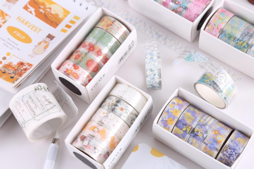 5 Rolls Floral Washi Tape Set PET Decorative Flowers Patterns Transparent Maskin - Picture 5 of 9