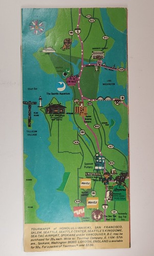 SEATTLE WASHINGTON VINTAGE 1977 FOLD OUT COLORFUL MAP TOURMAP TRAVEL GUIDE  - Picture 2 of 8