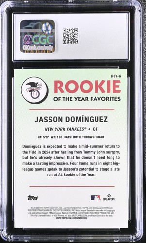 2024 Bowman Jasson Dominguez Rookie Of The Year Favorites #ROY-8 CGC 9 MINT - Picture 2 of 2