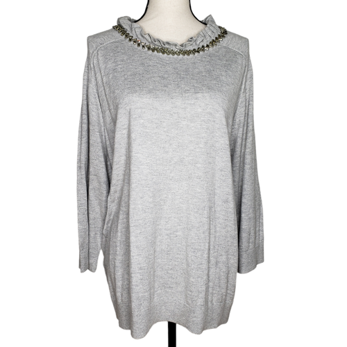 Talbots RSVP Sweater 3X NWT 3/4 Sleeve Pullover Gray Jewel Neckline Ties at Back - Picture 1 of 7